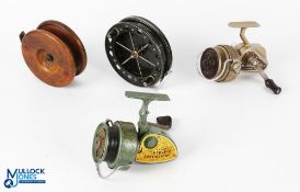 A collection of centre pin and fixed spool reels, as follows: J W Young Redditch 