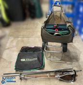 Fishing Tackle Accessories Collection, a mixed lot to include a wicker fishing basket/seat with