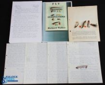 2x 1973 Richard Waler Illustrated Letters and Hand Tied Flies, correspondence from 1973 with an
