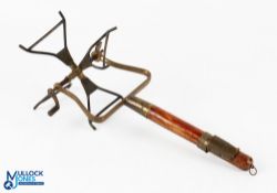 Antique Hardy Bethune Line Winder of brass construction with wooden handle, brass fitting having