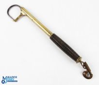 A very nice Hardy Alnwick brass 2 draw gaff with hard wood turned handle, point guard and