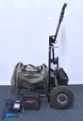 PowaWalker Electric Powered Fishing Trolley, with its battery and charger and instructions, in a