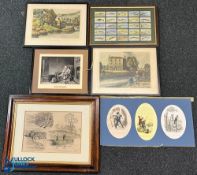 6x Period Fishing Pictures, Prints Cigarette Cards, to include a part set of John Players Freshwater