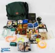Fly Fishing Collection, to include line, c1900s Hardy Perfect 3 3/8” spare spool, leader, minnows