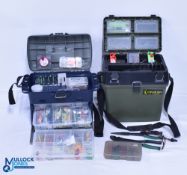 2x Plastic Fishing Tackle Boxes and Accessories, a Tough Box by Ace Angling with shoulder strap, a