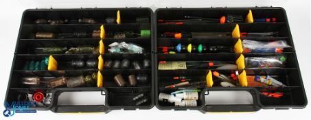 Mixed Pike and Coarse Fishing Accessories including assorted floats and bait feeders, all housed