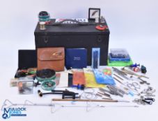 Wooden Fishing Tackle Box, a painted wooden box with Abu sticker to lid and contents, to include