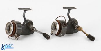 A scarce pair of Alcedo No 2 fixed spool reels, Italian Maker's Nos 6480 and 61705. Both have good