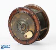 Chas Farlow Maker, 191 The Strand, London, wood and brass light salmon/sea trout reel, 3.5