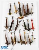A collection of artificial baits and spinners: unnamed swallow tails, realistic and leather