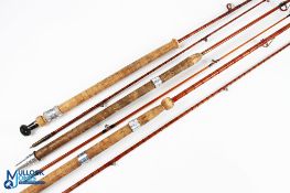 A collection of rods, all complete and in good order with cloth bags: unnamed split cane pike rod