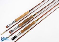 Unnamed collection of hollow glass fly rods, all with cloth bags, as follows: 8ft 2pc alloy reel