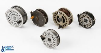 5x Assorted Fly Reels - Hardy Marquis Salmon no.2 ally reel, Hardy Viscount 120 (seized, does not