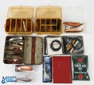 A collection of artificial baits, comprising: The Hockley minnow box with Abu, Tobys and spoons;