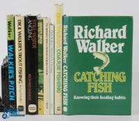 9x Richard Walker Fishing Books, to include Walker's Pitch 1966 2nd impression, Dick Walker's