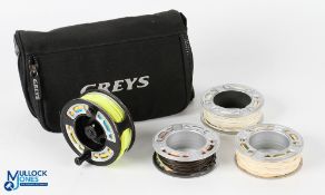 Greys Alnwick GRXi 7/8 alloy cassette trout fly reel with 3 spare spools, in Greys zipped case, 4