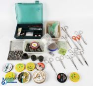 A collection of terminal tackle: box of weights, various sizes; large box of Bouncing Bettys; 9x