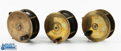 3x Victorian / Early 20th century Brass Plate Wind Reels - inc 4.5