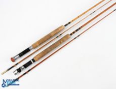 Pair of unnamed split cane fly rods, both with cloth bags, as follows: 9ft 6