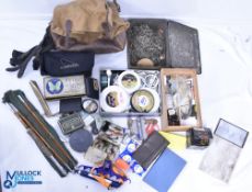 Large Mixed Selection of Tackle and Accessories including fly boxes, cane travel rod, line, hooks,