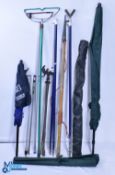 Fishing Accessories, to include Landing net handles, boat hook, rod sets, fishing umbrella, spare
