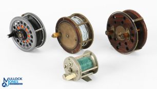 An assortment of reels, made up of: unnamed small multiplier, possible USA, 2.25