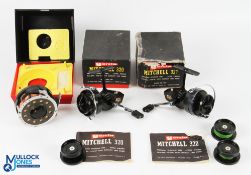 3x Mitchell Reels - to incl Garcia Mitchell 710 Automatic fly reel in makers' plastic case, together