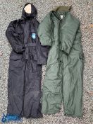 Efgeeco Storm Proof Artic One-Piece Waterproof Suit XL in black, plus a Regatta one piece suit XL in