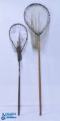 2x Period Landings Nets, made of bamboo, bent wood, the smaller one has with brass fitting and is