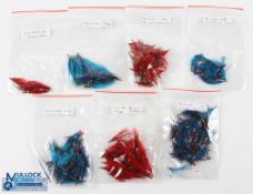 Red and Blue Fly-Fishing Lures, single and double hooks #17 doz
