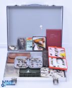 Hard Case Containing Fly Fishing Flies, a collection of Trout and Salmon flies, singles, doubles,