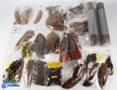 Collection of wing and tail feathers, most unused - 2 expanding tail tubes with a huge selection