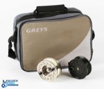 A pair of salmon reels in Greys reel brief, as follows: Scierra XDA91W alloy salmon fly reel, 4