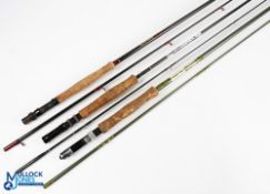 A collection of carbon trout fly rods, comprising: Shakespeare Alpha graphite trout rod, 9ft 2pc