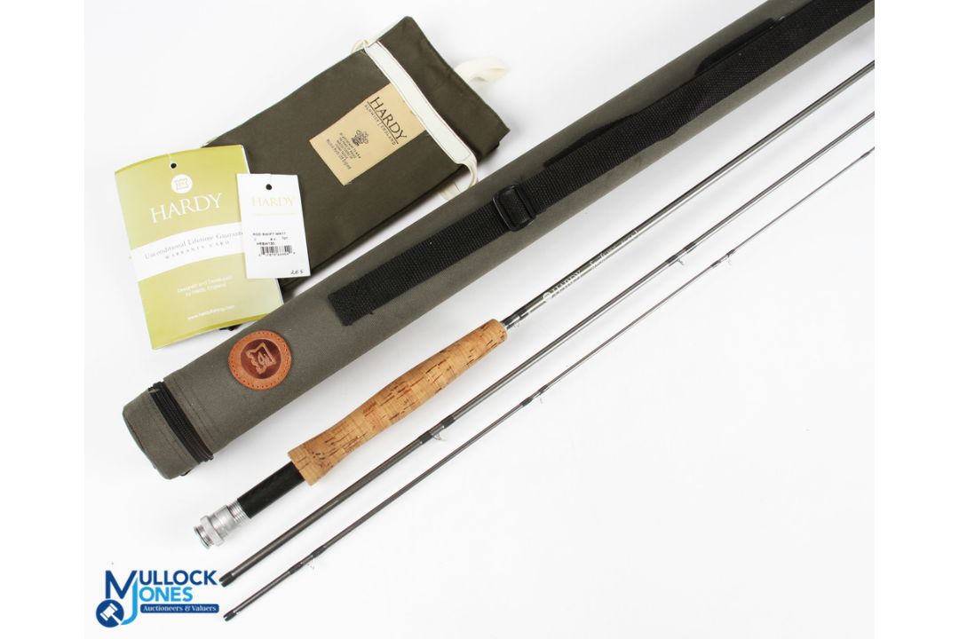 A fine Hardy Alnwick "Swift" carbon brook fly rod 8ft 3pc line 4#, alloy uplocking reel set with - Image 1 of 4