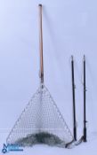 Folding Landing Net, extendable with hexagonal pole and belt clip, plus 2 Salmon Talers both
