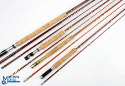A collection of unnamed glass fly rods, all with cloth bags, comprising: 13ft 6