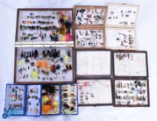 A selection of Trout Fly Fishing Boxes, 2 blue plastic Hardy cases, and a mixed collection of wooden