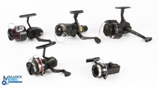 A collection of fixed spool reels, as follows: Shimano SBL Match XT7 reel, good bail, runs well;