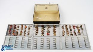 C Farlow, 191 Strand London Black Japanned Fly Box with 6x alloy removable drawers, 3 drawers