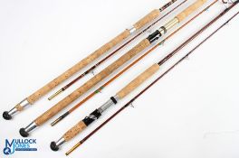 A collection of unnamed glass spinning rods, all with bags, comprising: 7ft 6