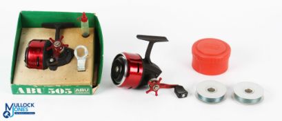 2x Abu 505 closed face spinning reels, both with spare spools, both run very well. One in half