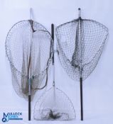 A Gye Landing Net, plus 2 large extendable Landing nets, all aluminium framed - the smallest one