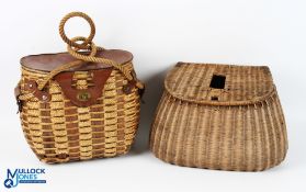 Traditional Split Reed and Wicker Fishing Creel, has some signs of repair to hinge (cable ties