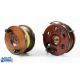 Wooden and Brass 5.5" Frogback Nottingham Reel with twin black handles, sliding catch release, brass - Image 1 of 2