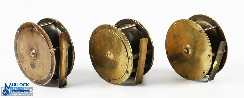 3x Victorian / Early 20th century Brass Plate Wind Reels - inc 4.5" Hercules style with fat black - Image 2 of 2