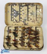 Hardy Bros, Alnwick Black Japanned Fly Box and Gut Eye Flies box having internal hinged single