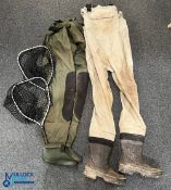 2x Snowbee Fishing Waders, a classic Snowbee size S with stocking foot, Snowbee SX waders size 7