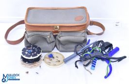 Peregrine Canvas and leather Fishing Tackle? Reel bag, with leather edging and shoulder strap with