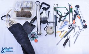 Coarse Fishing Accessories, a mixed lot with noted items of reel bags, floats, rod rests, bait tins,